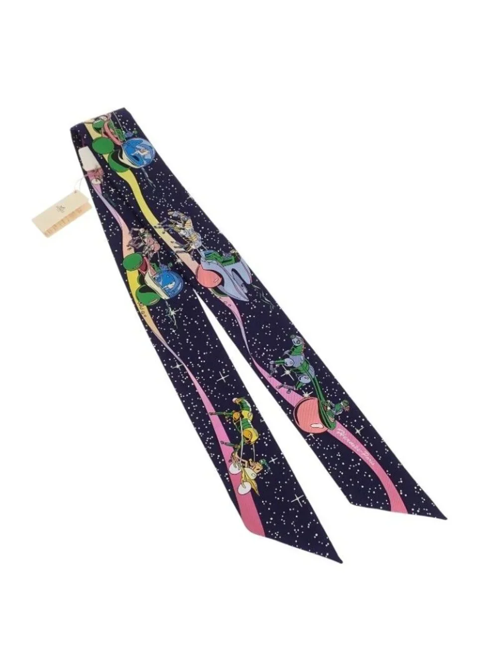 Hermes Twilly Space Scarf Silk Navy Marine Rose